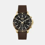 BOSS TROPER MENS BLACK DIAL DARK BROWN LEATHER WATCH - 1514100