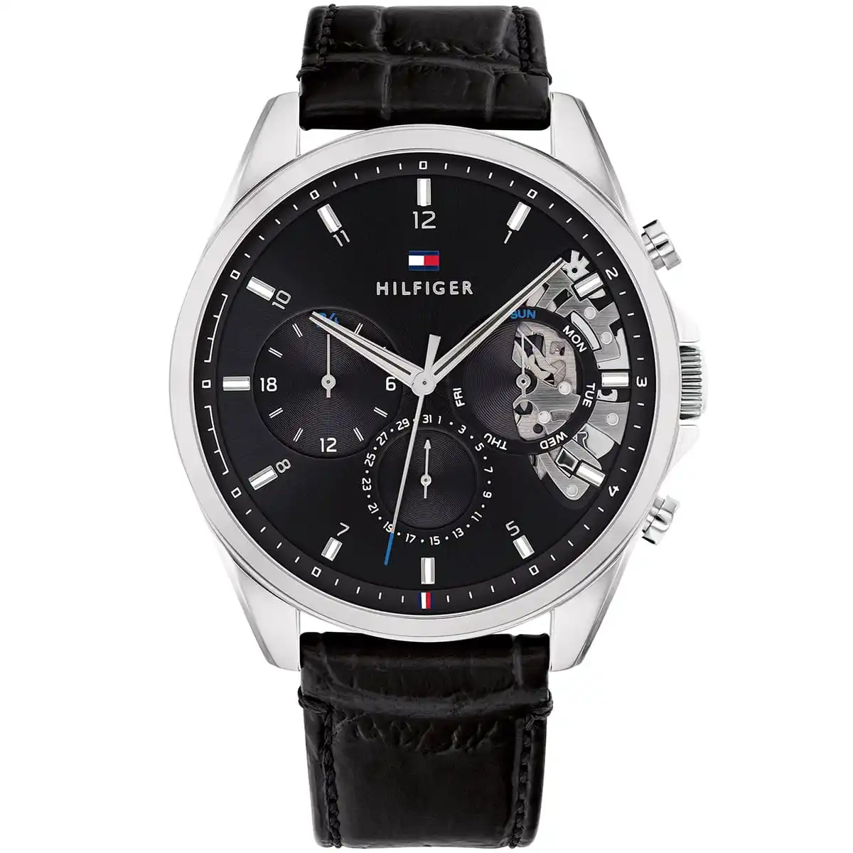 1710449-tommy-hilfiger-watch-men-black-dial-leather-strap-quartz-battery-analog-monthly-weekly-date-baker Tommy Hilfiger BAKER Men Watch, Analog 1710449 - Image 1