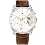Tommy Hilfiger Men's Analog Quartz Watch with Leather Strap 1710450, Silver White, strap