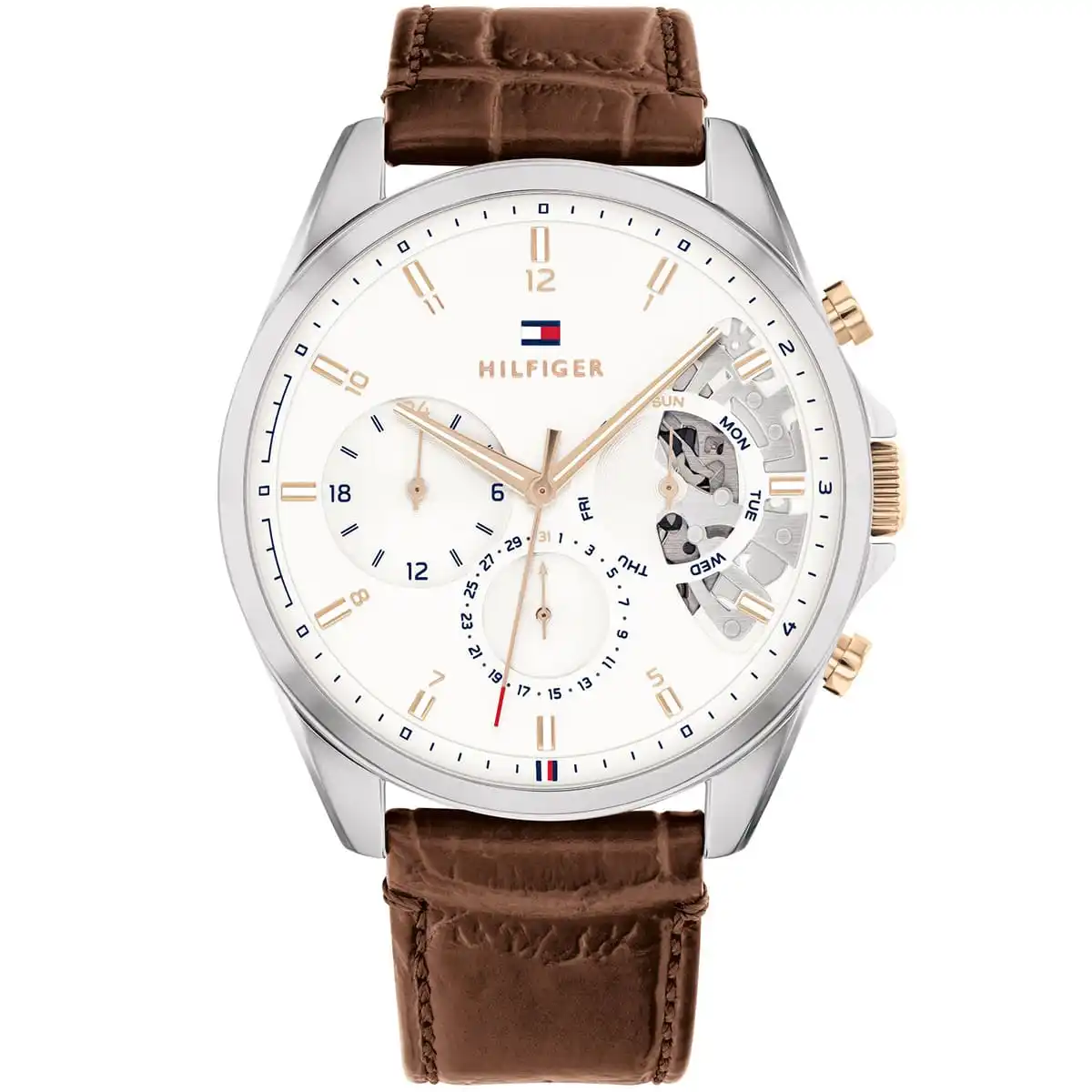 Tommy Hilfiger Men's Analog Quartz Watch with Leather Strap 1710450, Silver White, strap - Image 1