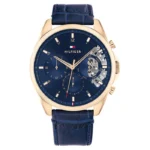 Tommy Hilfiger Men's Qtz Multifunction Stainless Steel and Leather Strap Dress Watch, Color: Blue (Model: 1710451)