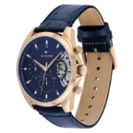 Tommy Hilfiger Men's Qtz Multifunction Stainless Steel and Leather Strap Dress Watch, Color: Blue (Model: 1710451) - Image 2