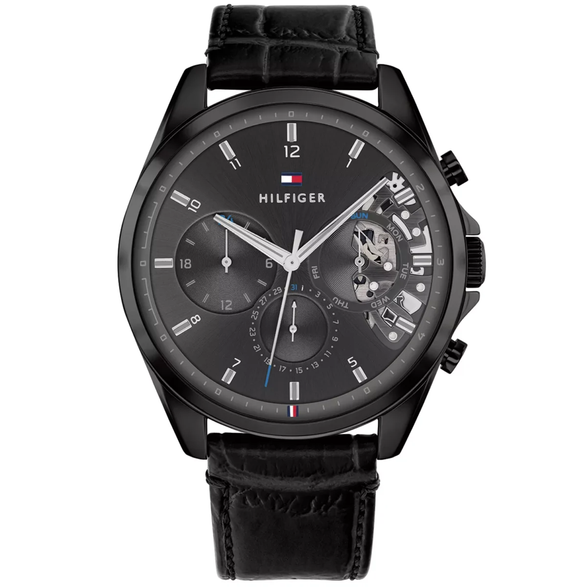 1710452_1 Tommy Hilfiger Men's Stainless Steel Quartz Watch with Leather Strap, Black 1710452 - Image 1