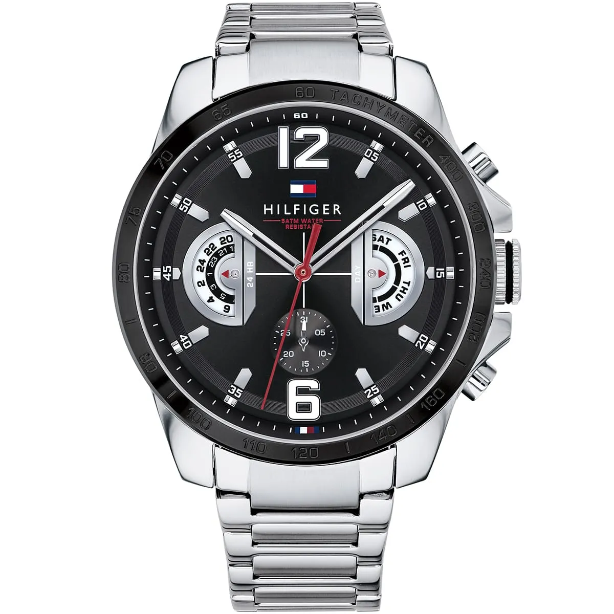 1791472-tommy-hilfiger-watch-5atm-water-resistant-men-black-dial-metal-stainless-steel-silver-strap-quartz-battery-analog-decker Tommy Hilfiger Mens Quartz Wrist Watch 1791472 - Image 1