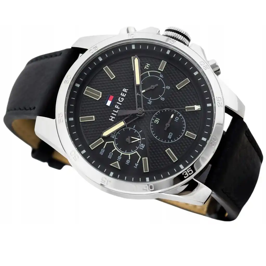 Tommy Hilfiger Men’s Quartz Leather Strap Black Dial 46mm Watch 1791563 - Image 2