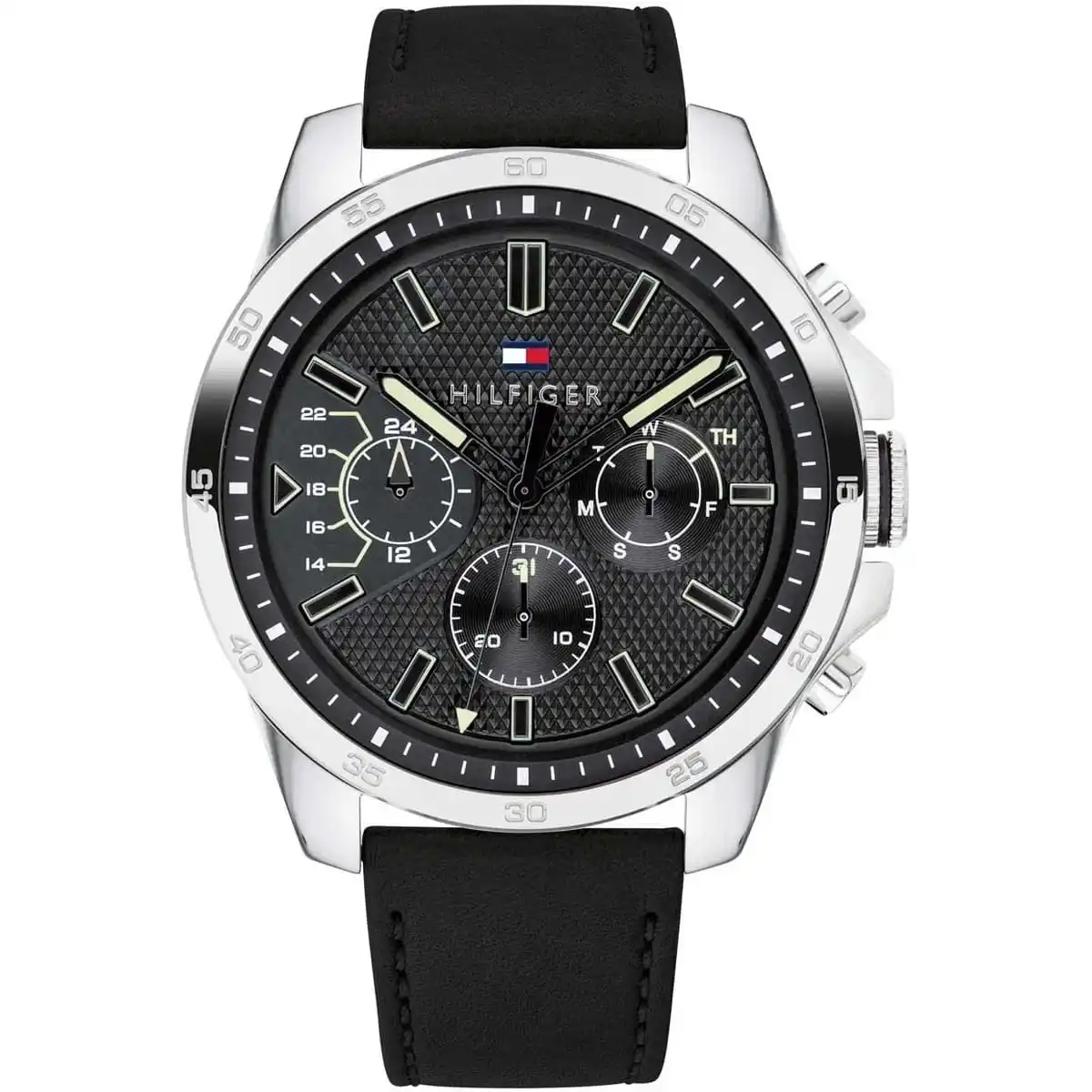 1791563-tommy-hilfiger-watch-men-black-leather-decker Tommy Hilfiger Men’s Quartz Leather Strap Black Dial 46mm Watch 1791563 - Image 1