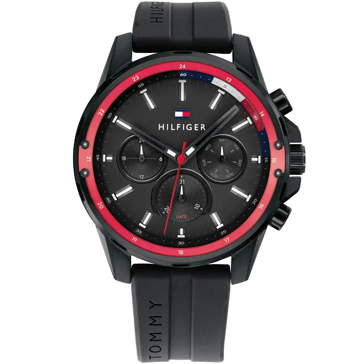 Tommy Hilfiger Men’s Quartz Silicone Strap Black Dial 45mm Watch 1791793