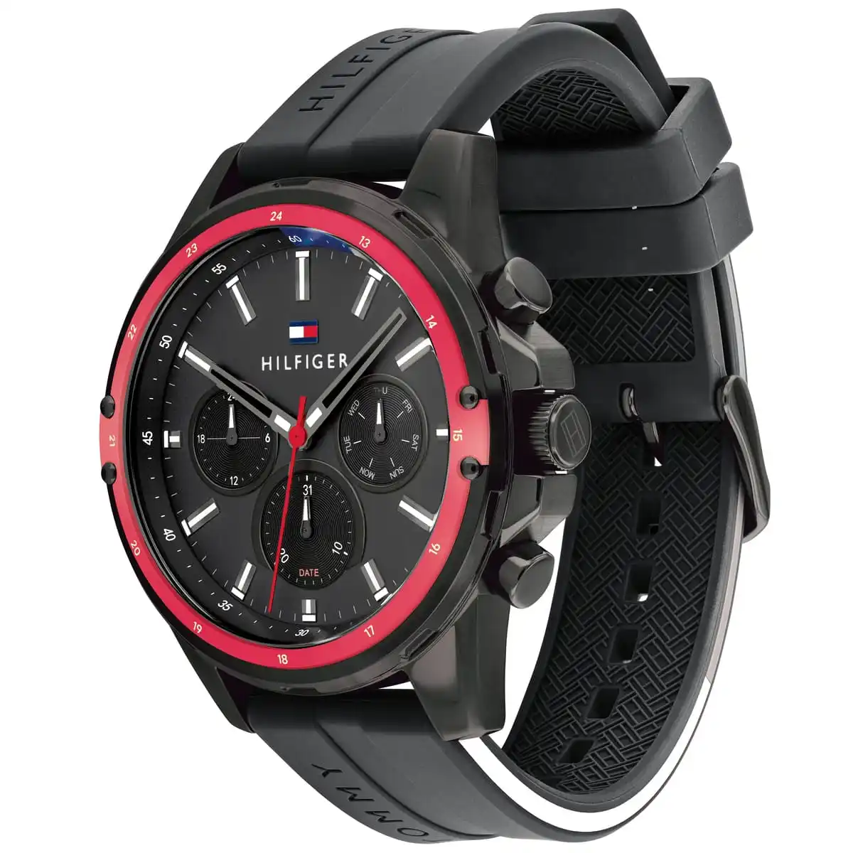 Tommy Hilfiger Men’s Quartz Silicone Strap Black Dial 45mm Watch 1791793 - Image 2