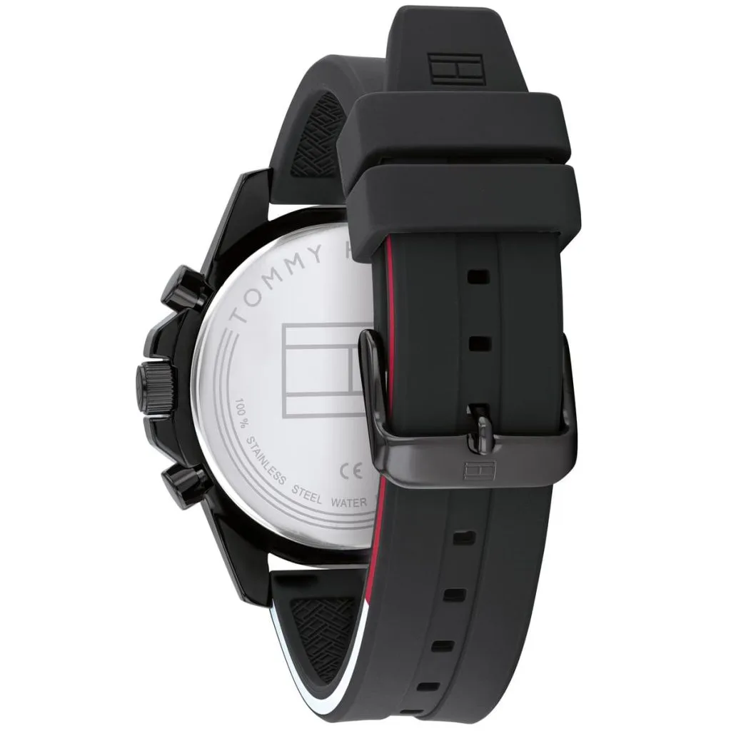 Tommy Hilfiger Men’s Quartz Silicone Strap Black Dial 45mm Watch 1791793 - Image 3
