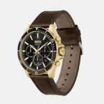 BOSS TROPER MENS BLACK DIAL DARK BROWN LEATHER WATCH - 1514100 - Image 2