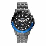 Fossil Men's FB-01 Quartz Stainless Steel Chronograph Watch, Color: Smoke/Black/Blue FS4835