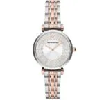 Emporio Armani Watch for Women, Two Hand Movement, 32 mm 2T Silver/Rose Stainless Steel Case with a Stainless Steel Strap, AR11537
