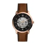 Fossil Men's Neutra Automatic Stainless Steel and Eco Leather Three-Hand Skeleton Watch, Color: Rose Gold, Brown ME3195