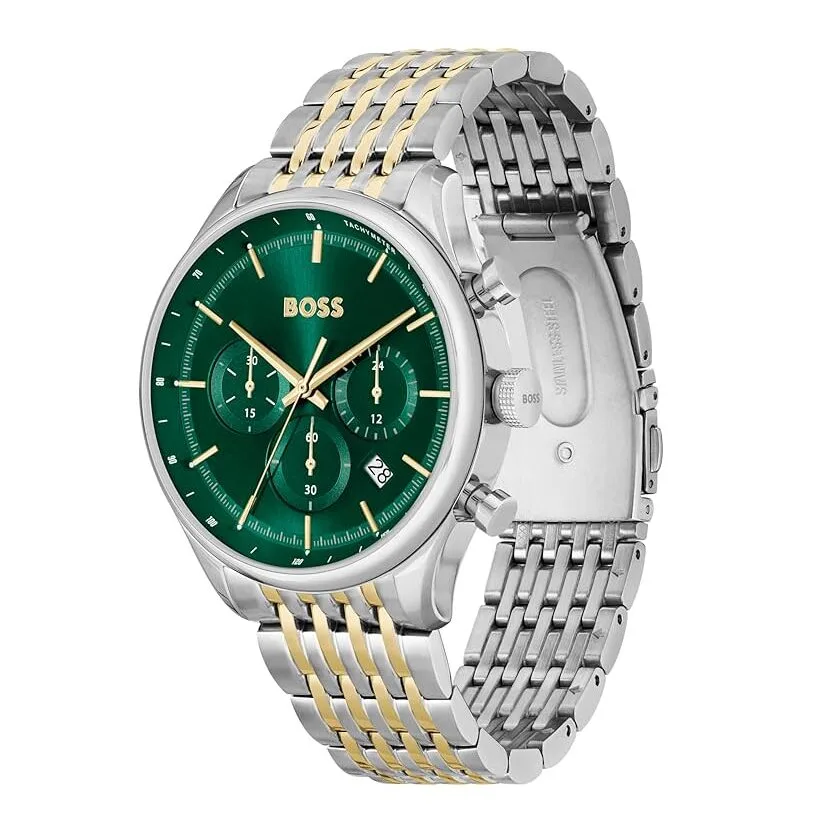 BOSS Men Associate Qtz Fashion Chrono Green Round Dial Analog Watch|Stainless Steel Material|Silver Color Band - 1513975 - Image 2