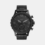 Fossil Nate Chronograph Black Leather Mens Watch JR1354, Black, bracelet