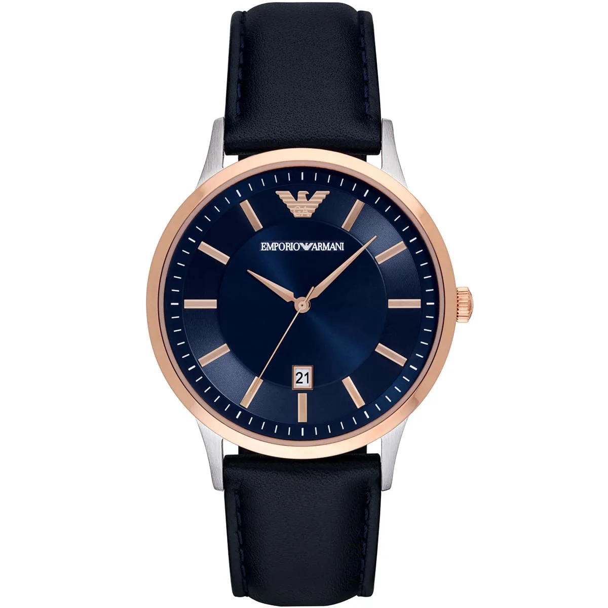 ar11188-emporio-armani-watch-men-blue-dial-leather-strap-quartz-battery-analog-renato Emporio Armani Watch for Men, Two Hand Date Movement, 43 mm Silver Stainless Steel Case with a Leather Strap, AR11188 - Image 1