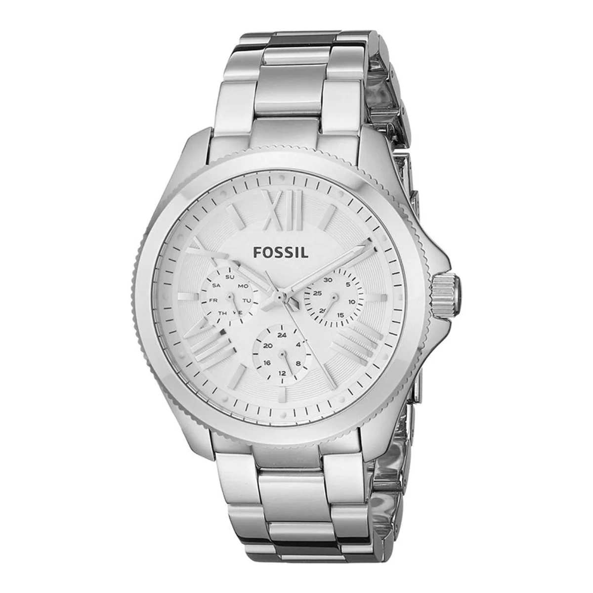 Fossil Women's AM4509 Cecile Multifunction Silver-Tone Stainless Steel Watch, Silver/White, Standard, Quartz Watch,Chronograph