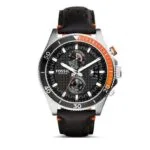 Fossil Wakefield CH2953 Perforated Leather Band Chronograph Analog Watch for Men - Black, 45 mm, strap