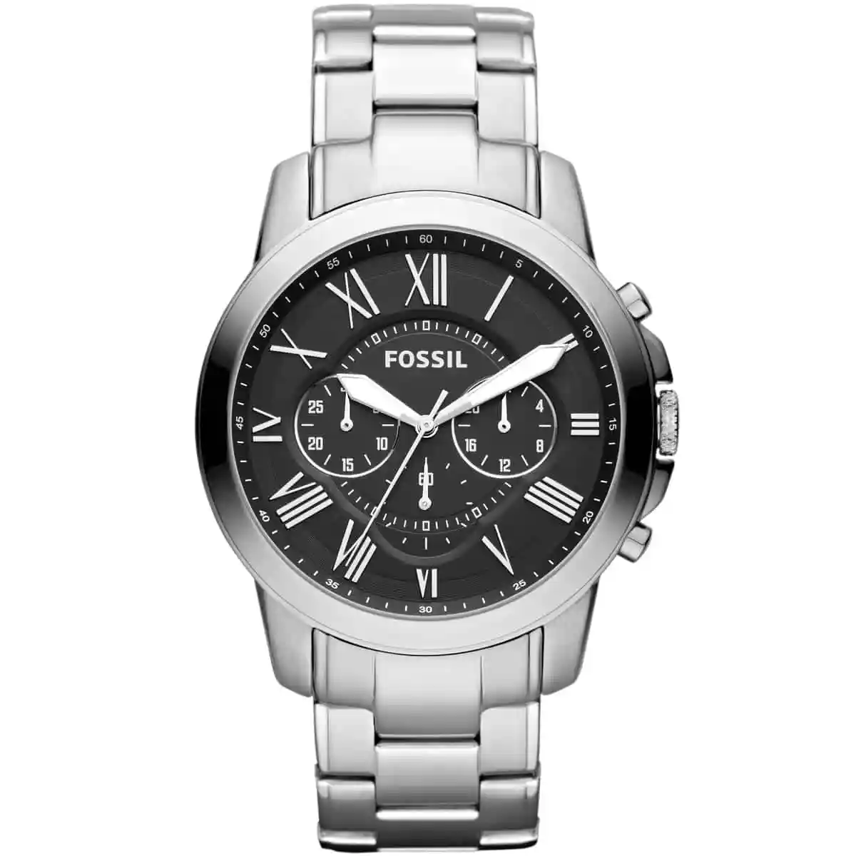 fs4736-fossil-watch-men-black-dial-stainless-steel-metal-silver-strap-quartz-analog-chronograph-grant Fossil Mens Quartz Watch, Chronograph and Stainless Steel FS4736 - Image 1