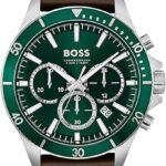 Boss Troper Men's Green Dial Dark Brown Leather Watch - 1514098