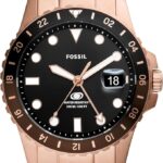 Fossil Men's Blue GMT Stainless Steel Three-Hand Watch, Color: Rose Gold/Chocolate (Model: FS6027)