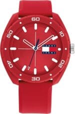 Tommy Hilfiger Unisex Quartz Plastic Case and Silicone Strap Watch, Color: Red (Model: 1792065), Red