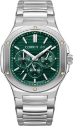 Cerruti 1881 Trento Green Dial Stainless Steel Bracelet Multifunction Watch for Men, 40mm