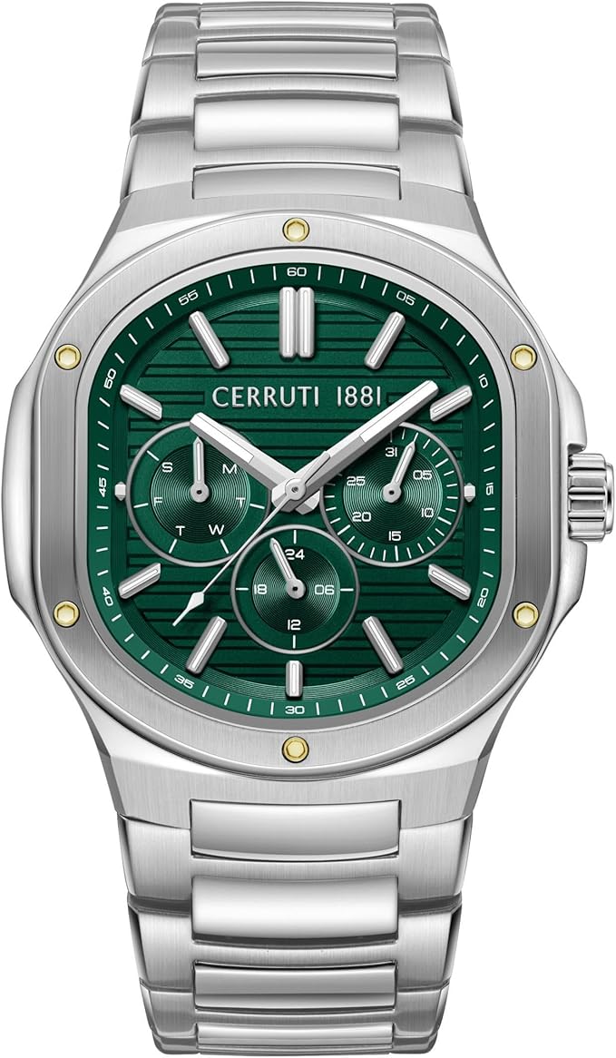71b9Gvvn1xL._AC_SX679_ Cerruti 1881 Trento Green Dial Stainless Steel Bracelet Multifunction Watch for Men, 40mm - Image 1