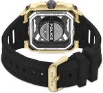 Police Disruptor I Men's 45mm Ion-Plated Gold Watch with Brushed Dial, 2-Hand Movement & Black Silicone Strap - Image 2