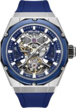 Police Dayton 42mm Men's Automatic Black/Silver Dial with Blue Silicon