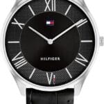 Tommy Hilfiger Men's Quartz Stainless Steel Case and Leather Strap Watch, Color: Black (Model: 1710516), Black