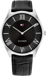 Tommy Hilfiger Men's Quartz Stainless Steel Case and Leather Strap Watch, Color: Black (Model: 1710516), Black