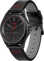 HUGO Men's #Complete Black Ionic Plated Stainless Steel Case and Black Calfskin Strap, for Business or Casual Wear, Modern Three-Hand Watch, Model (1530321) - Image 4