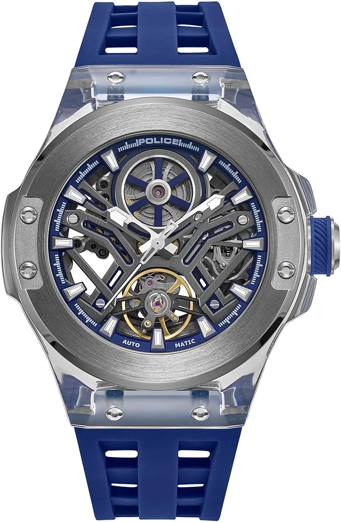 81XtDRAoOVL._AC_SX679_ Police Cyclone 42mm Men's Automatic Grey/Silver Dial with Blue Silicon - Image 1