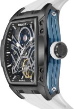 Police Tampa 42mm Men's Automatic Black/Blue Dial with White Silicon - Image 2