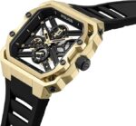 Police Disruptor I Men's 45mm Ion-Plated Gold Watch with Brushed Dial, 2-Hand Movement & Black Silicone Strap - Image 3