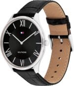 Tommy Hilfiger Men's Quartz Stainless Steel Case and Leather Strap Watch, Color: Black (Model: 1710516), Black - Image 2