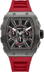 Cerruti 1881 Gubbio Black Dial Silicone Strap Chronograph Watch for Men, 43.5mm