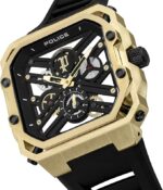 Police Disruptor I Men's 45mm Ion-Plated Gold Watch with Brushed Dial, 2-Hand Movement & Black Silicone Strap - Image 4