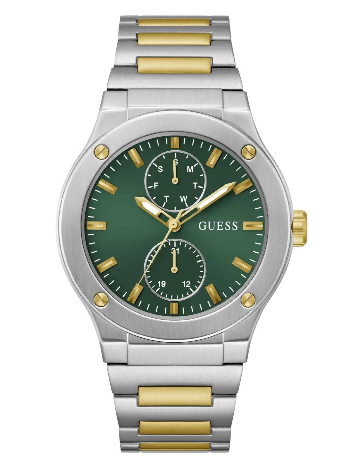 Guess Men's Watch Silver Tone Case Green Dial Quartz