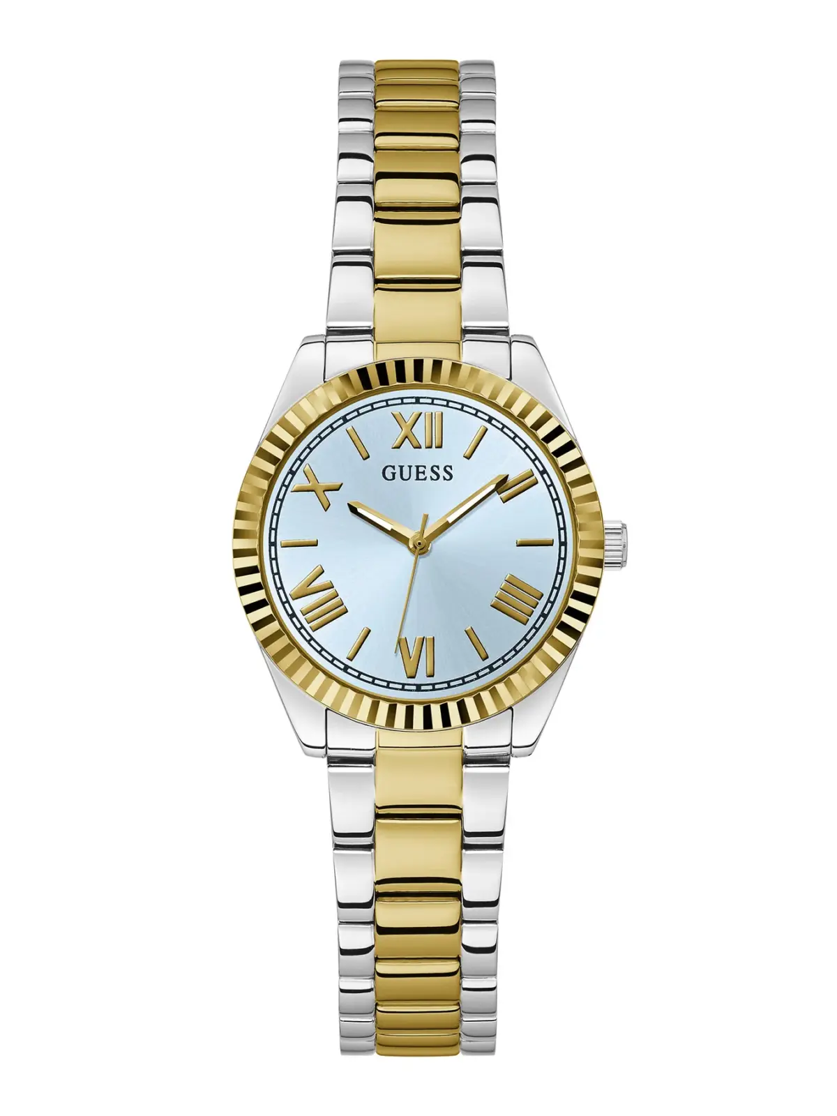Guess Women's Watch Blue Dial Silver & Gold Tone Case Quartz