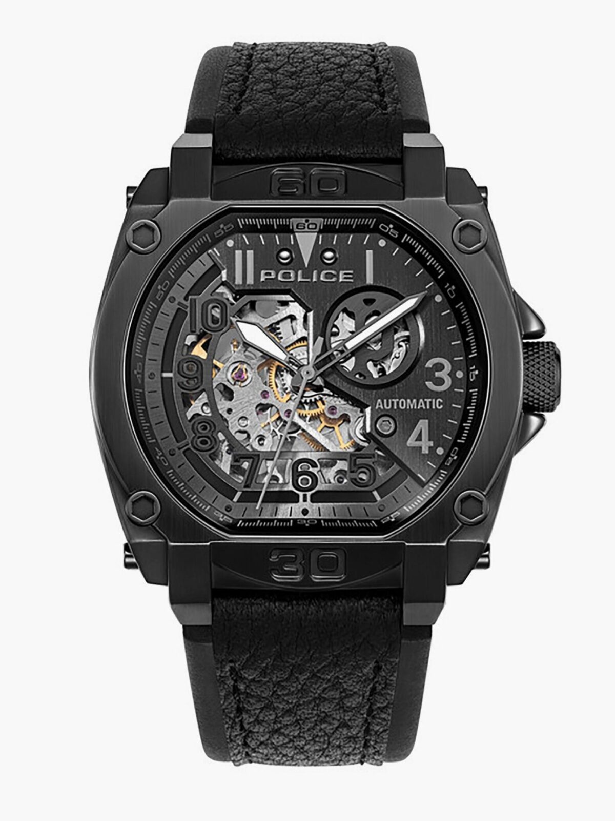 Police Men's 45 MM Black Automatic Genuine Leather Watch | PEWGE0040003