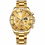 VANTE Series Men's Luxury Gold Dial Chronograph Watch - Gold Tone Stainless Steel, Luminous & Waterproof with Moon Phase by VOGUE VENUE - VNT005