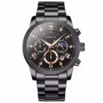 VANTE Series Men's Black & Rose Gold Diamond Accent Moon Phase Watch by VOGUE VENUE - VNT018