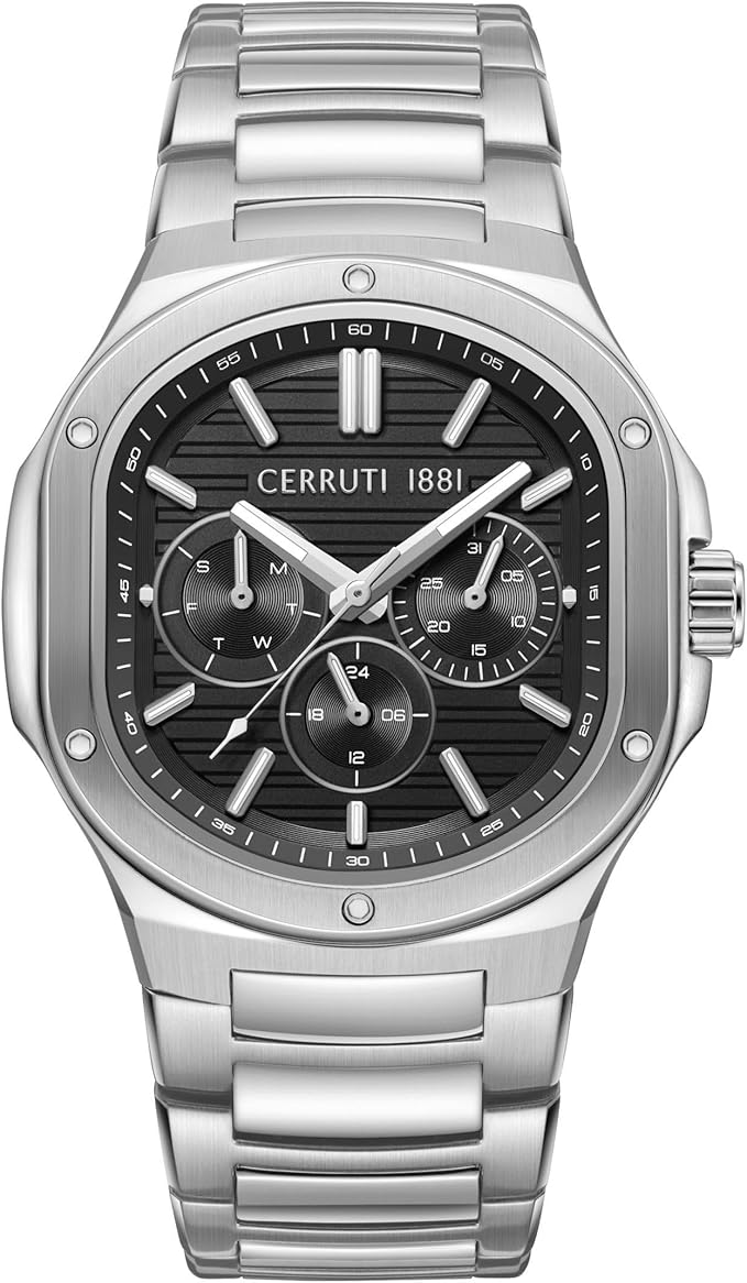 71rl7Ez5CxL._AC_SX679_ Cerruti 1881 Trento Black Dial Stainless Steel Bracelet Multifunction Watch for Men, 40mm - Image 1