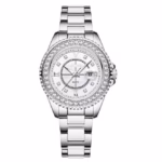 VANTÉ Series Elegant Crystal-Encrusted Silver Women’s Watch with Date Window by VOGUE VENUE-VNT023