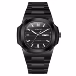 VANTE Series All-Black Minimalist Quartz Watch - Integrated Rubber/Silicone Strap with Day-Date Display by VOGUE VENUE-VNT004