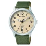 Citizen BI1050-05X Vintage Beige Dial Stainless Steel Case Green Nylon Strap
