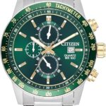 CITIZEN AN3689-55X DYNAMIC TIME PIECE STRIKING GREEN DIAL AND STAINLESS STEEL BRACELET