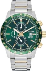 CITIZEN AN3689-55X DYNAMIC TIME PIECE STRIKING GREEN DIAL AND STAINLESS STEEL BRACELET
